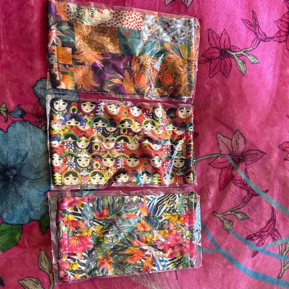Johnny Was silk Colorful Patterned Face Masks Set of 3